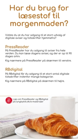 Skærmplakat med reklamer for online databaser med fokus på digitale aviser og tidsskrifter