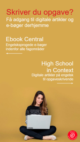 Skærmplakat med reklamer for online databaser rettet mod studerende
